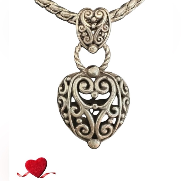 Brighton Jewelry - Brighton Bibi Heart Heart Pendant Necklace Silver Plate Thick Chain 1065 1096